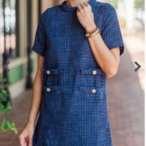 Elegant Blue Tweed Dress